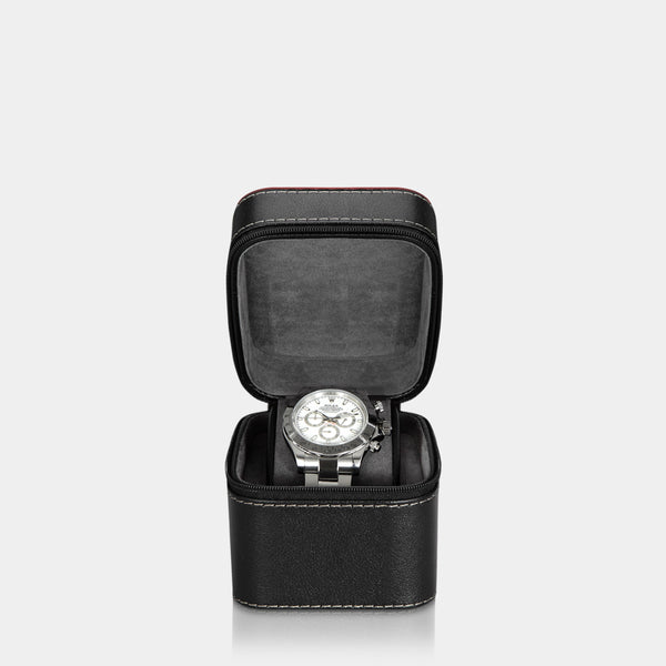 Modalo Uhrenetui Uhrenbox Soinge für 1 Uhr in Schwarz Rot mit Uhrenkissen